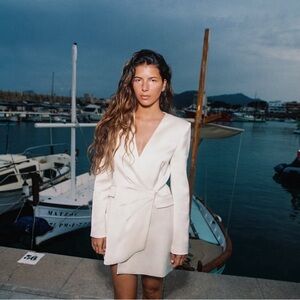 Zara Draped satin effect Blazer dress-S- oyster white